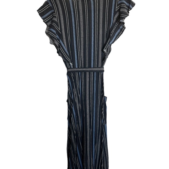 Jolt Navy Striped Button-Down Dress. Tie Belt, scoop neckline,& pockets New - Picture 4 of 12